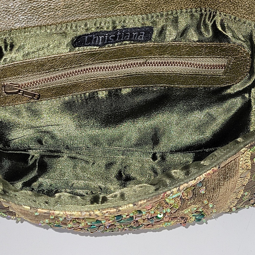 Christina Beaded Olive Green Embellished Shoulder Bag - Picture 13 of 14